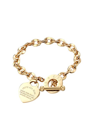 Letter Detail Curb Chain Design Gold Bracelet