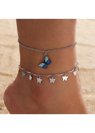 Silver Butterfly Design Metal Detail Anklets