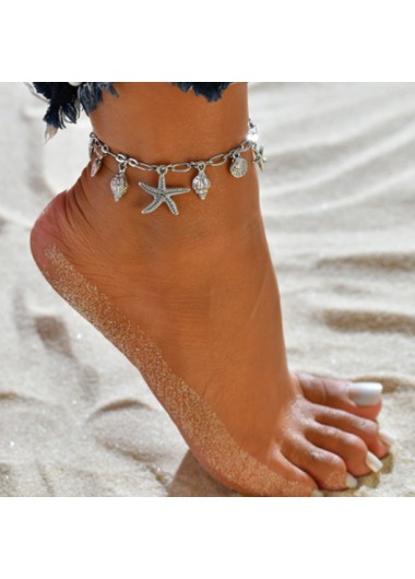 Silver Starfish Shape Metal Anklet