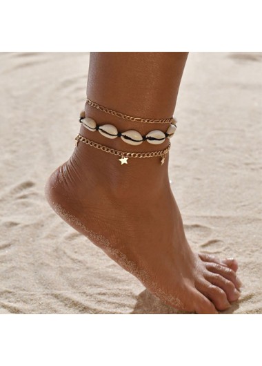 Conch and Star Design Metal Detail Anklets