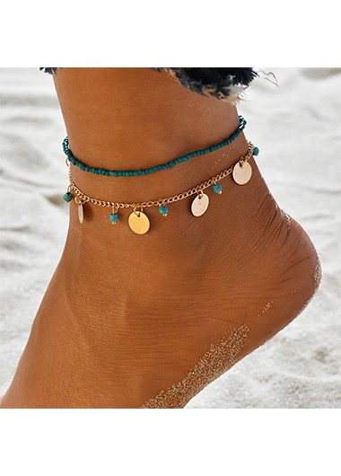 Turquoise Beads Design Metal Detail Anklets