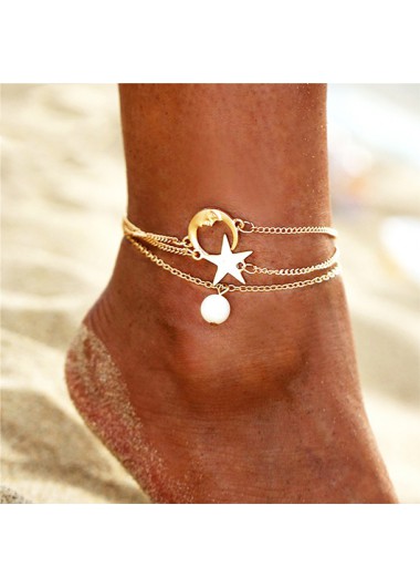 Metal Moon Sar and Pearl Detail Anklets