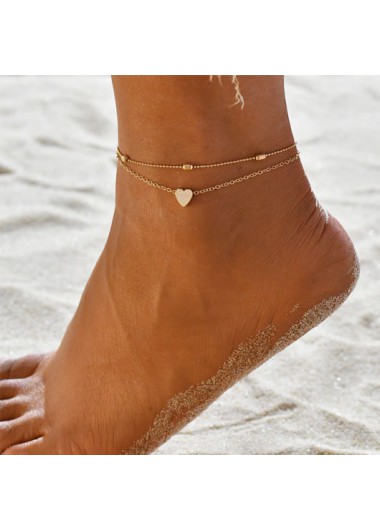 Metal Detail Layered Gold Heart Design Anklet