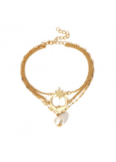 Layered Detail Pearl Design Gold Anklet