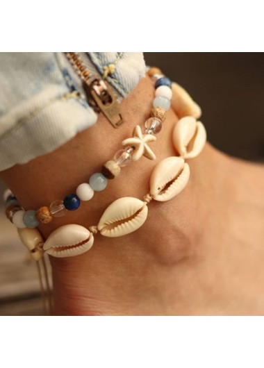 Metal Detail Conch and Shell Design Anklets
