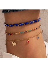 Rhinestone Multi Color Butterfly Detail Anklets Set