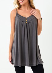 Dark Grey Decorative Button Fold Camisole Top