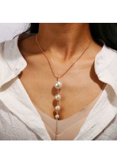 Gold Pearl Design Metal Detail Necklace