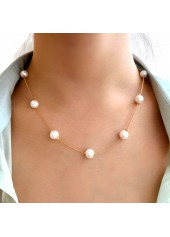 Pearl Design Metal Detail White Necklace
