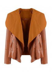 Orange Long Sleeve Open Front Zipper Jacket