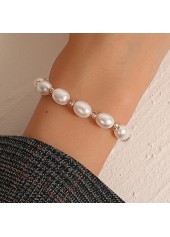 Round Silvery Pearl Design White Bracelet