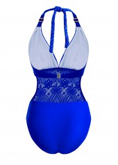 Royal Blue swimwear,Plain Color swimwear,ROTITA Sheer Halter Lace Royal Blue One Piece Swimwear