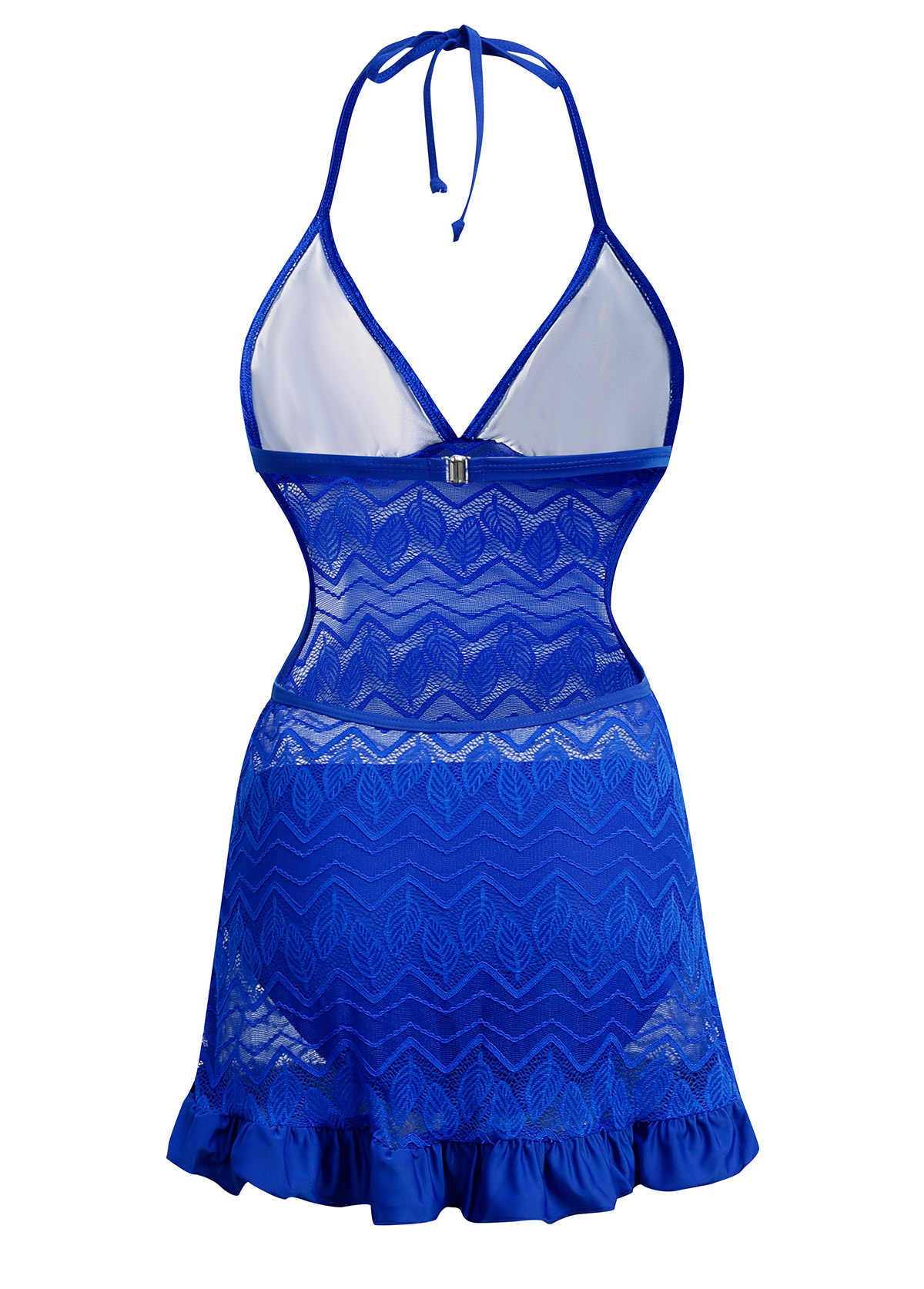 Royal Blue swimwear,Plain Color swimwear,ROTITA Solid Lace Stitching Halter Swimdress and Panty