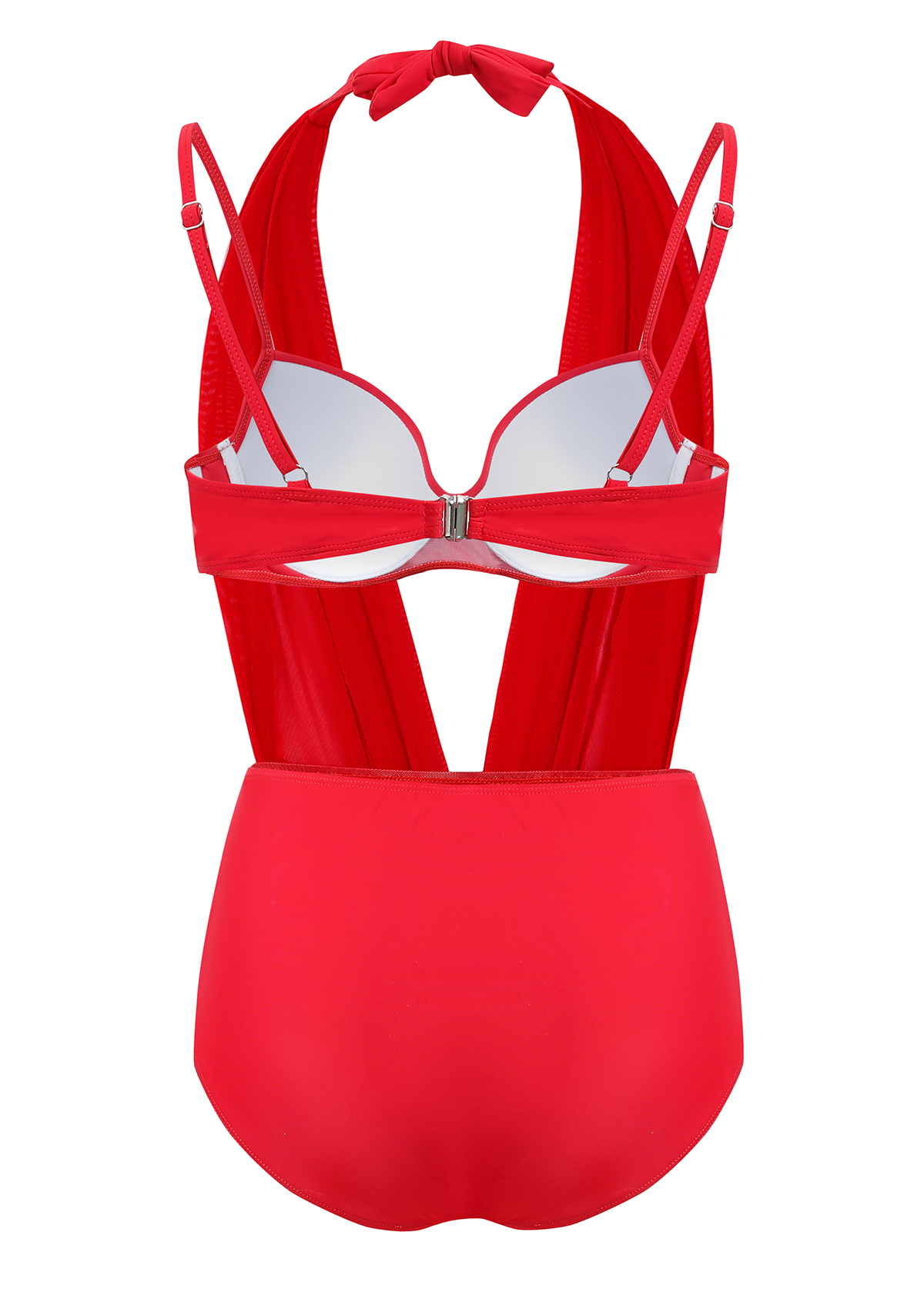 Red swimwear,Plain Color swimwear,ROTITA Multi Wear High Waisted Mesh Stitching Bikini Set