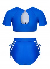 Royal Blue swimwear,Plain Color swimwear,ROTITA Cut Out Lace Up Royal Blue Bikini Top