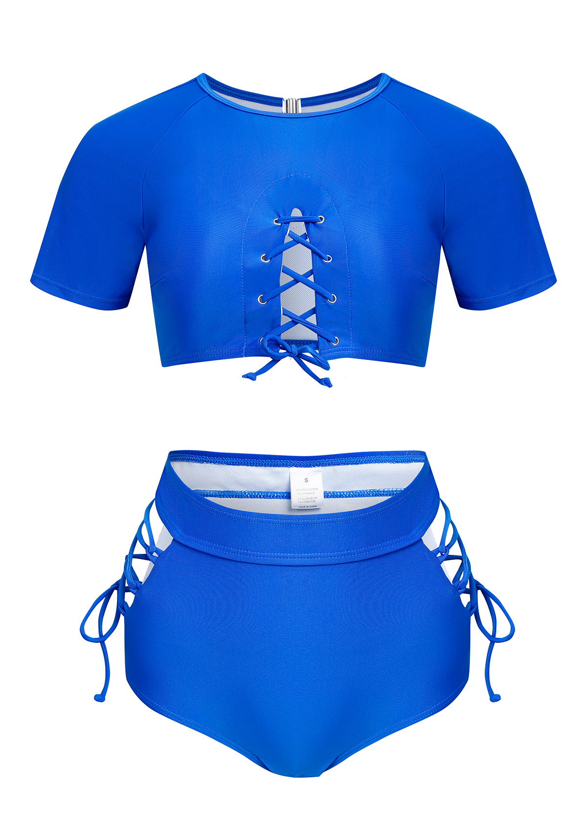 Royal Blue swimwear,Plain Color swimwear,ROTITA Cut Out Lace Up Royal Blue Bikini Top