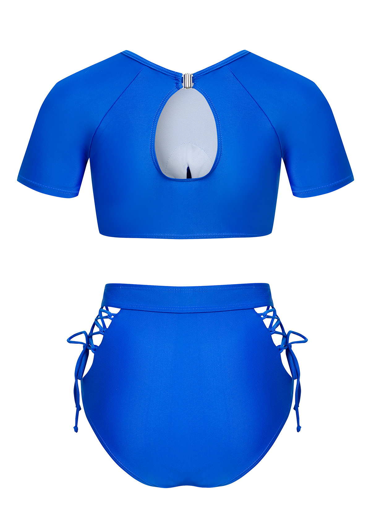 Royal Blue swimwear,Plain Color swimwear,ROTITA Cut Out Lace Up Royal Blue Bikini Top