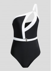Black swimwear,Contrast Color swimwear,ROTITA Contrast Cutout White One Piece Swimwear