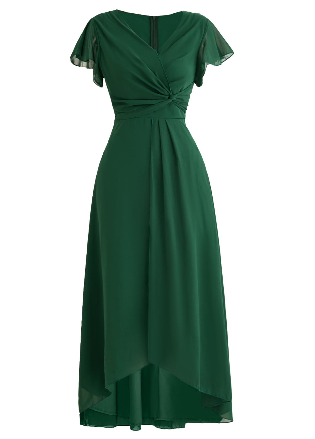 Blackish Green dresses,Plain Color dresses,Party dresses,Elegant dresses,ROTITA Twist Blackish Green High Low V Neck Dress