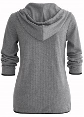 Grey tops,Plain Color tops,ROTITA Zipper Pocket Grey Long Sleeve Hoodie