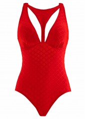 Red swimwear,Plain Color swimwear,ROTITA Red Cut Out One Piece Swimwear