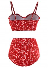 Red swimwear,Dot swimwear,ROTITA Ruffle Trim Polka Dot Bowknot Bikini Set