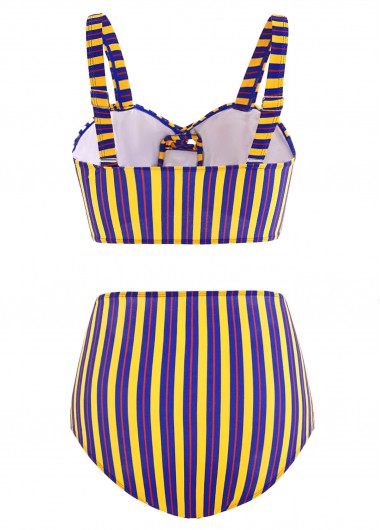 Rainbow Color swimwear,Striped swimwear,ROTITA High Waist Striped Cross Front Cutout Bikini Set