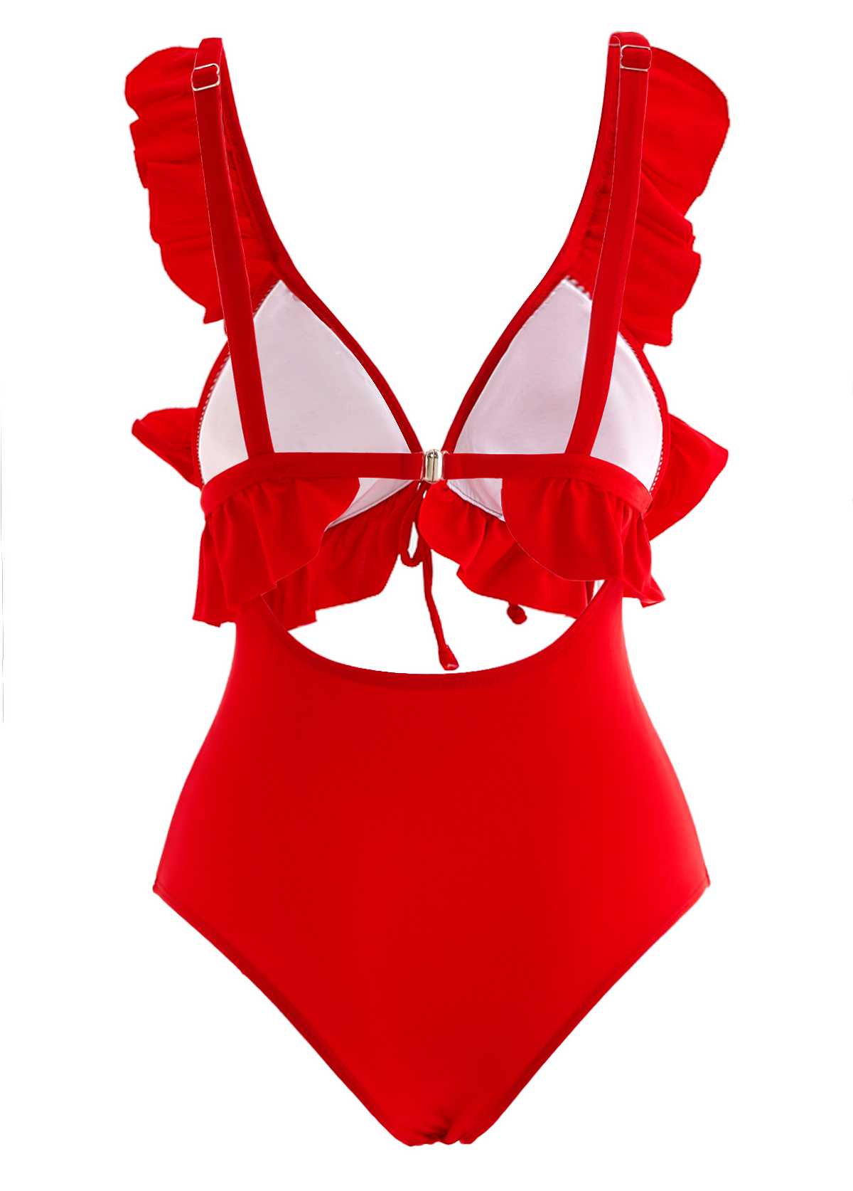 Red swimwear,Plain Color swimwear,Flounce Red Cutout One Piece Swimwear