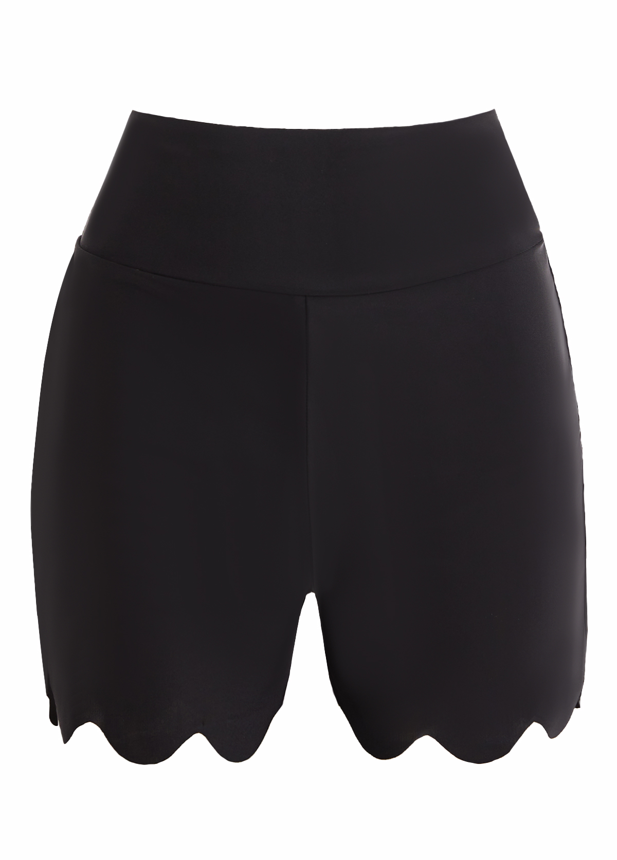 Black swimwear,Plain Color swimwear,ROTITA Black Wavy Hem High Waisted Swimwear Shorts