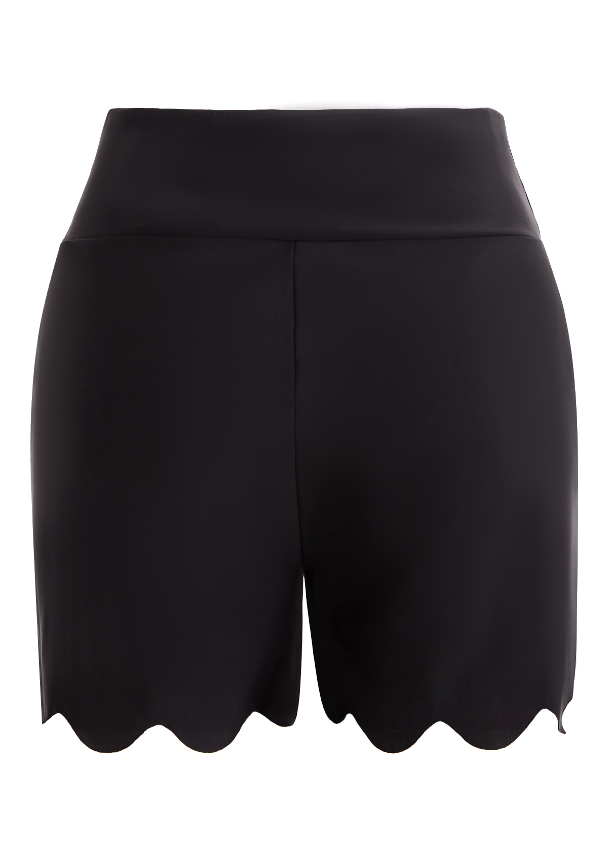 Black swimwear,Plain Color swimwear,ROTITA Black Wavy Hem High Waisted Swimwear Shorts