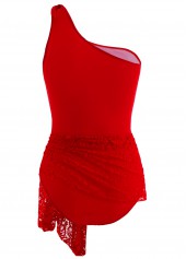 Coral swimwear,Plain Color swimwear,ROTITA Tie Front Lace Stitching One Piece Swimdress