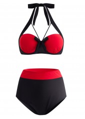 Rotita-Bikini-Set mit hoher Taille und Farbblock-Schleife