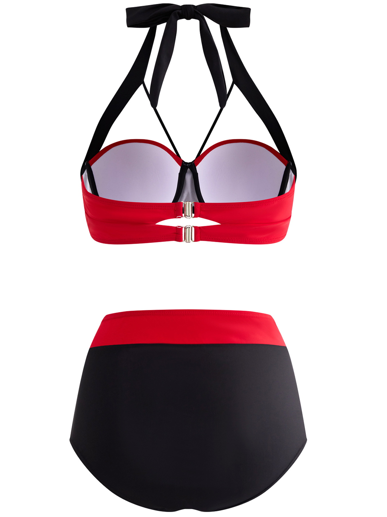 Contrast Color swimwear,ROTITA High Waisted Color Block Bowknot Bikini Set