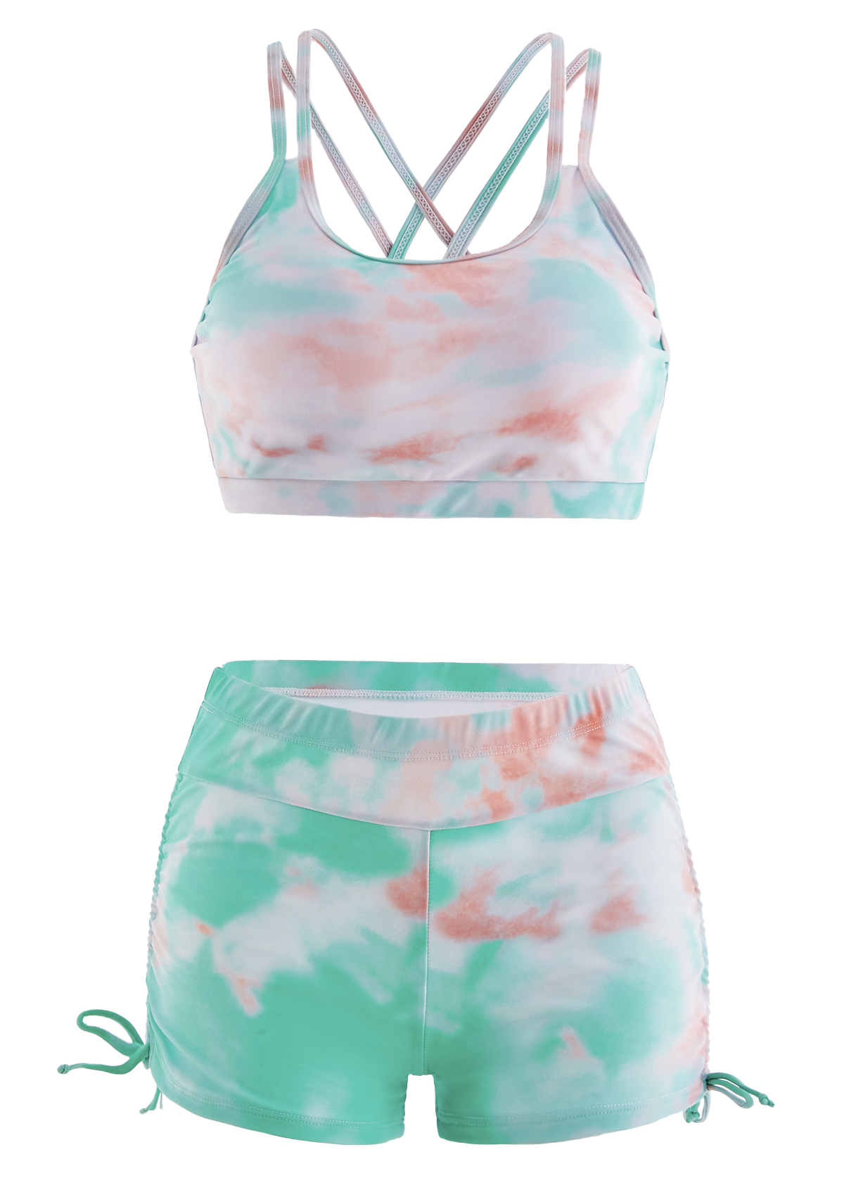 Light Green swimwear,Ombre swimwear,ROTITA Tie Dye High Waisted Drawstring Side Bikini Set