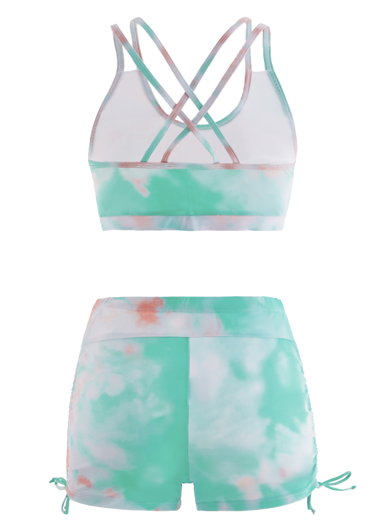 Light Green swimwear,Ombre swimwear,ROTITA Tie Dye High Waisted Drawstring Side Bikini Set