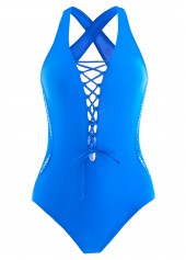 Royal Blue swimwear,Plain Color swimwear,ROTITA Royal Blue Mesh One Piece Swimwear