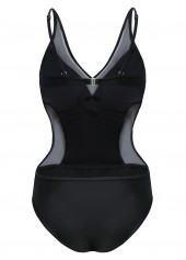 Black swimwear,Plain Color swimwear,Mesh Stitching Black One Piece Swimwear