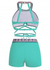 Green swimwear,Tribal swimwear,ROTITA Cutout Back Tribal Print Tie Front Bikini Set 