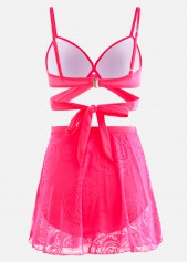Plain Color swimwear,ROTITA Lace Stitching High Waist Hot Pink Bikini Set