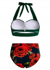 Floral swimwear,ROTITA Floral Print High Waist Halter Bikini Set