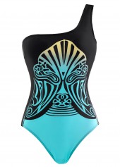 Black swimwear,Tribal swimwear,ROTITA Tribal Print Wide Strap Black One Piece Swimwear