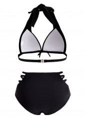 Black swimwear,Plain Color swimwear,ROTITA High Waisted Halter Bowknot Pierced Bikini Set