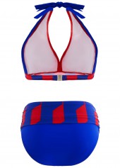 Royal Blue swimwear,Geometric swimwear,ROTITA Royal Blue Geometric Print High Waisted Bikini Set