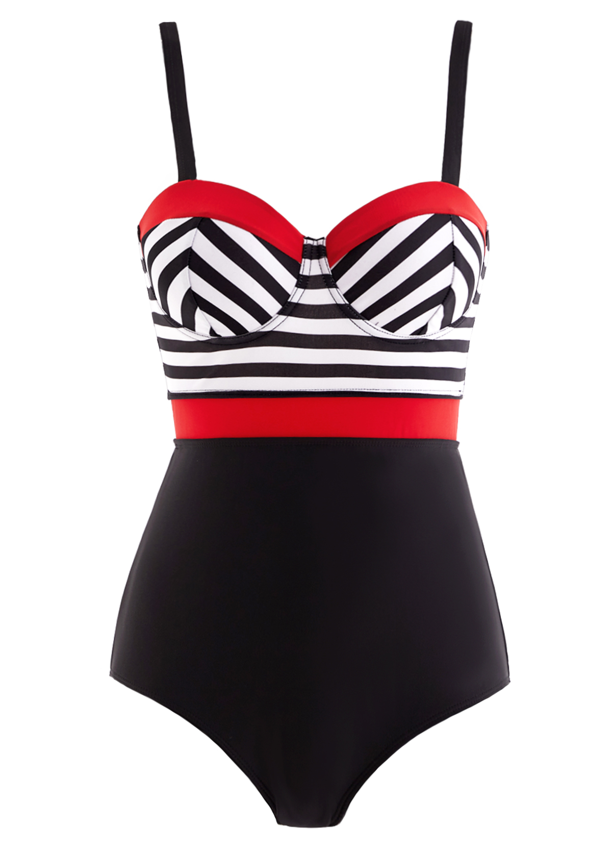 Multi Color swimwear,Striped swimwear,ROTITA Spaghetti Strap Striped One Piece Swimwear