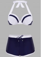 Contrast Color swimwear,Knot Detail Halter Contrast Bikini Set