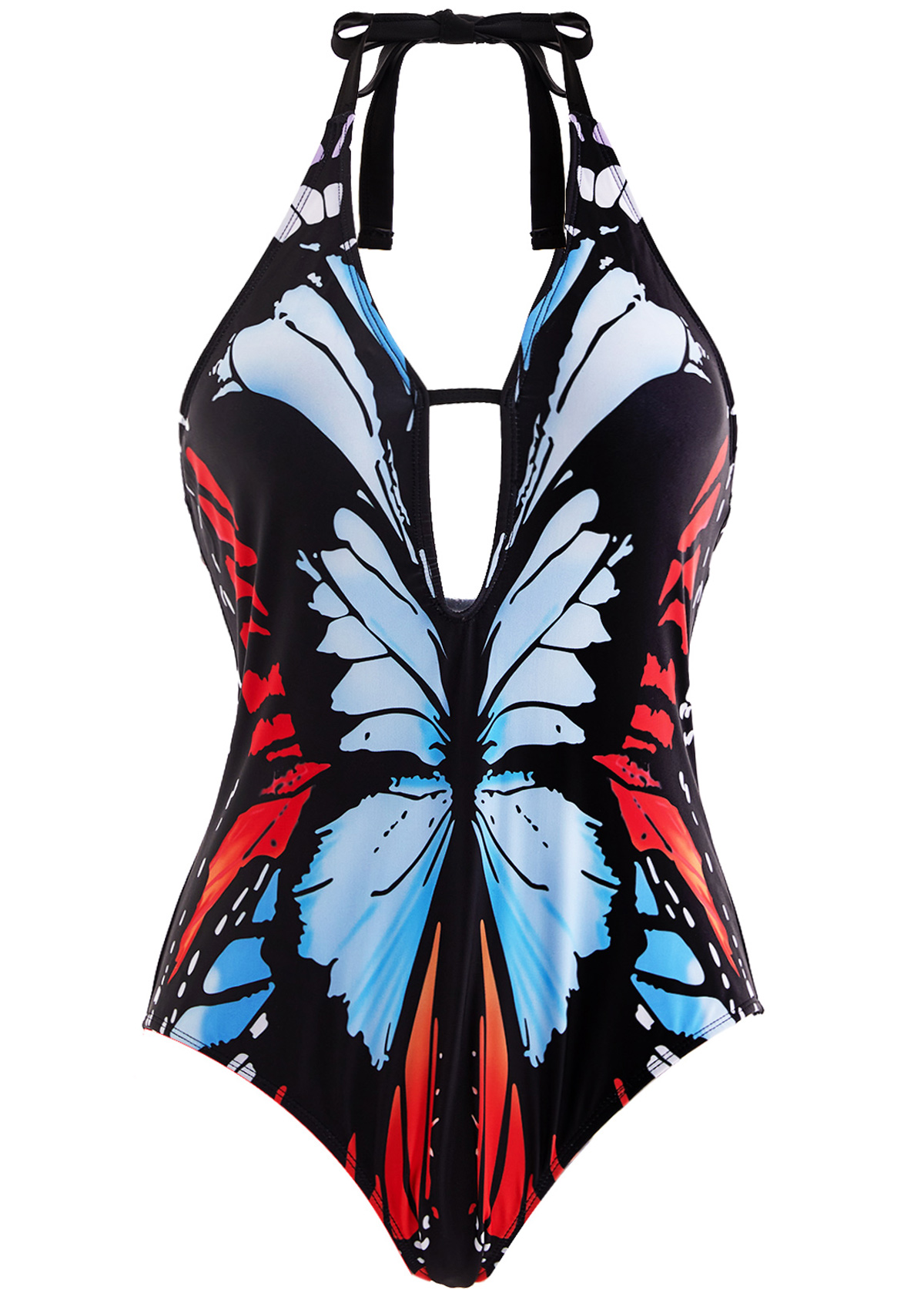 Animal Print swimwear,ROTITA Halter Neck Butterfly Print One Piece Swimwear