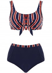 Striped swimwear,ROTITA Striped High Waisted Bowknot Bikini Set