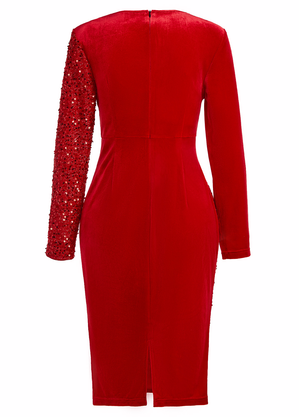 Red dresses,Plain Color dresses,Party dresses,Elegant dresses,ROTITA Sequin Red Round Neck Long Sleeve Bodycon Dress
