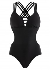 Black swimwear,Plain Color swimwear,ROTITA Cutout Waist Cross Strap One Piece Swimwear