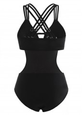 Black swimwear,Plain Color swimwear,ROTITA Cutout Waist Cross Strap One Piece Swimwear